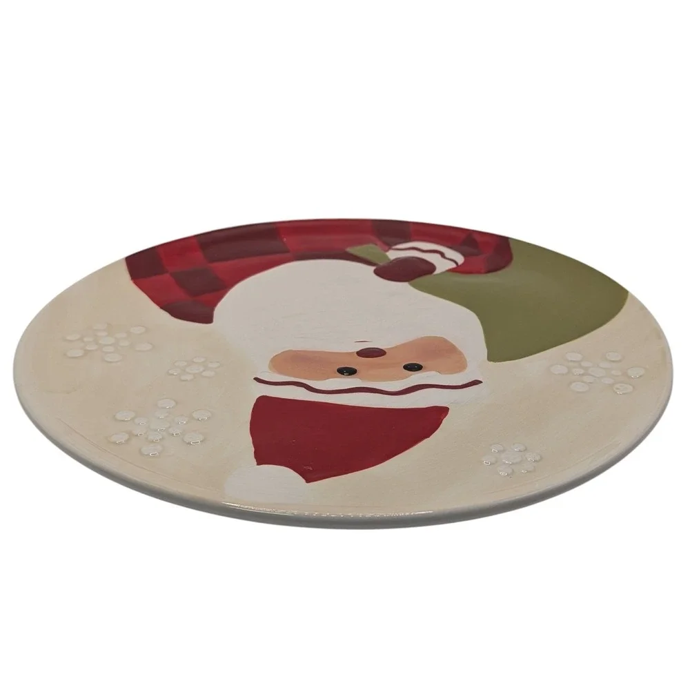 Vintage Hallmark Santa Claus Plate Toy Bag Cookie Plate Textured Red White Green